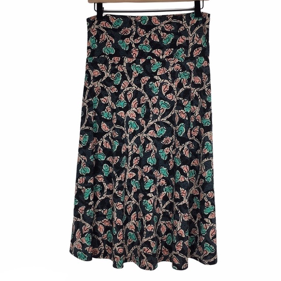 LULAROE Azure Skirt Floral Leaves Leaf Dot Boho Knee Length Stretchy Size Medium - Picture 5 of 10